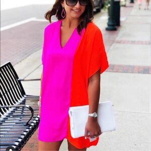 CROSBY by Mollie Burch Renee Shift Dress pink and Orange colorblock size XS‎